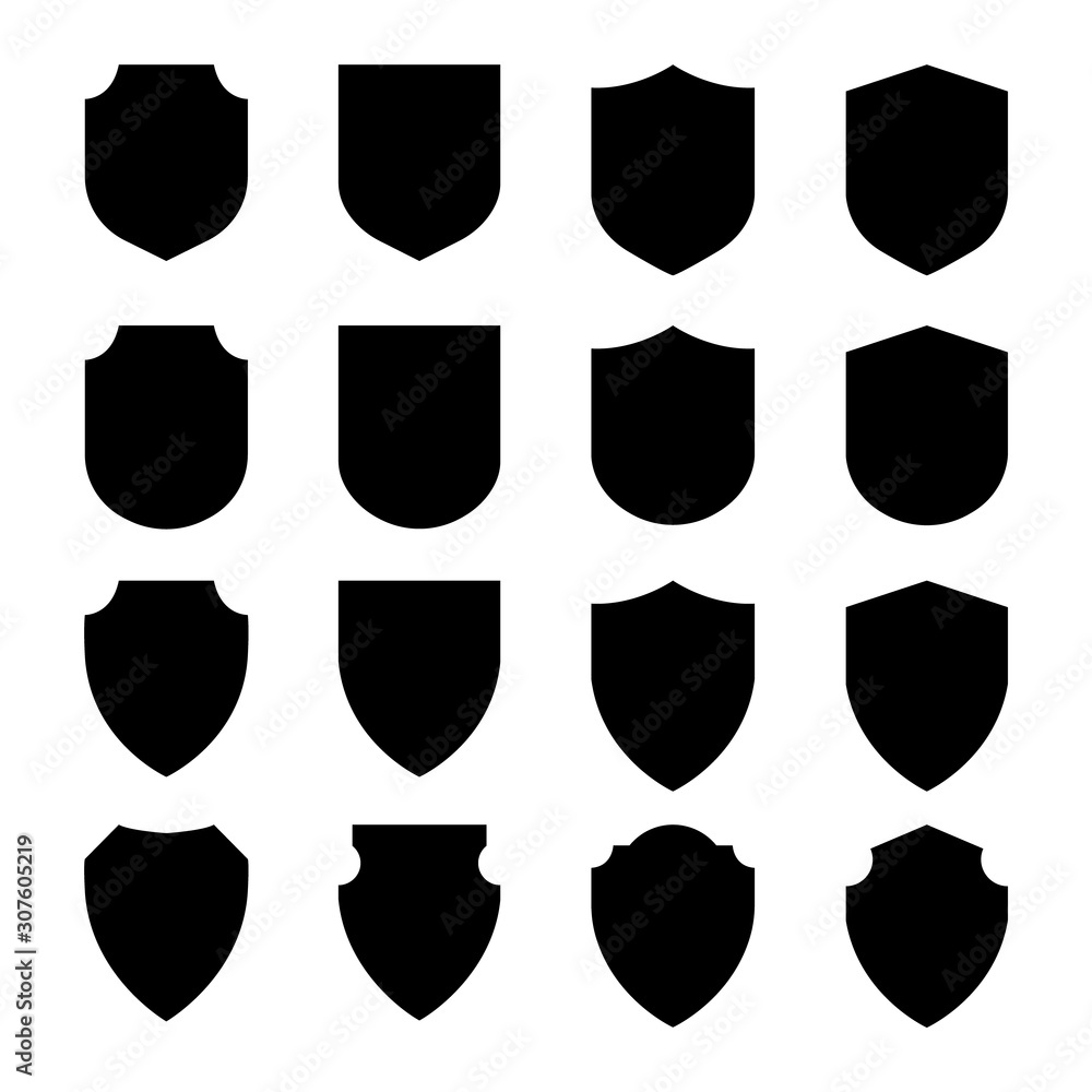 Vector Shield icon. Heraldic shields, security black labels. Knight award, medieval royal vintage badges isolated vector.