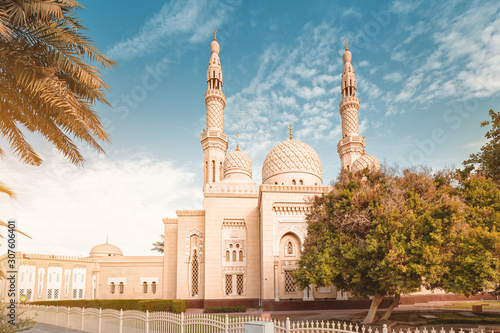 Jumeirah mosque architecture in Dubai, UAE. It is also an educational center for cultural understanding. Muslim religion concept photo