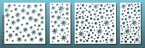 Laser cut panels. Set of templates with geometric pattern. For metal cutting stencil, paper art, wood carving, panel decor, card background design. Vector illustration