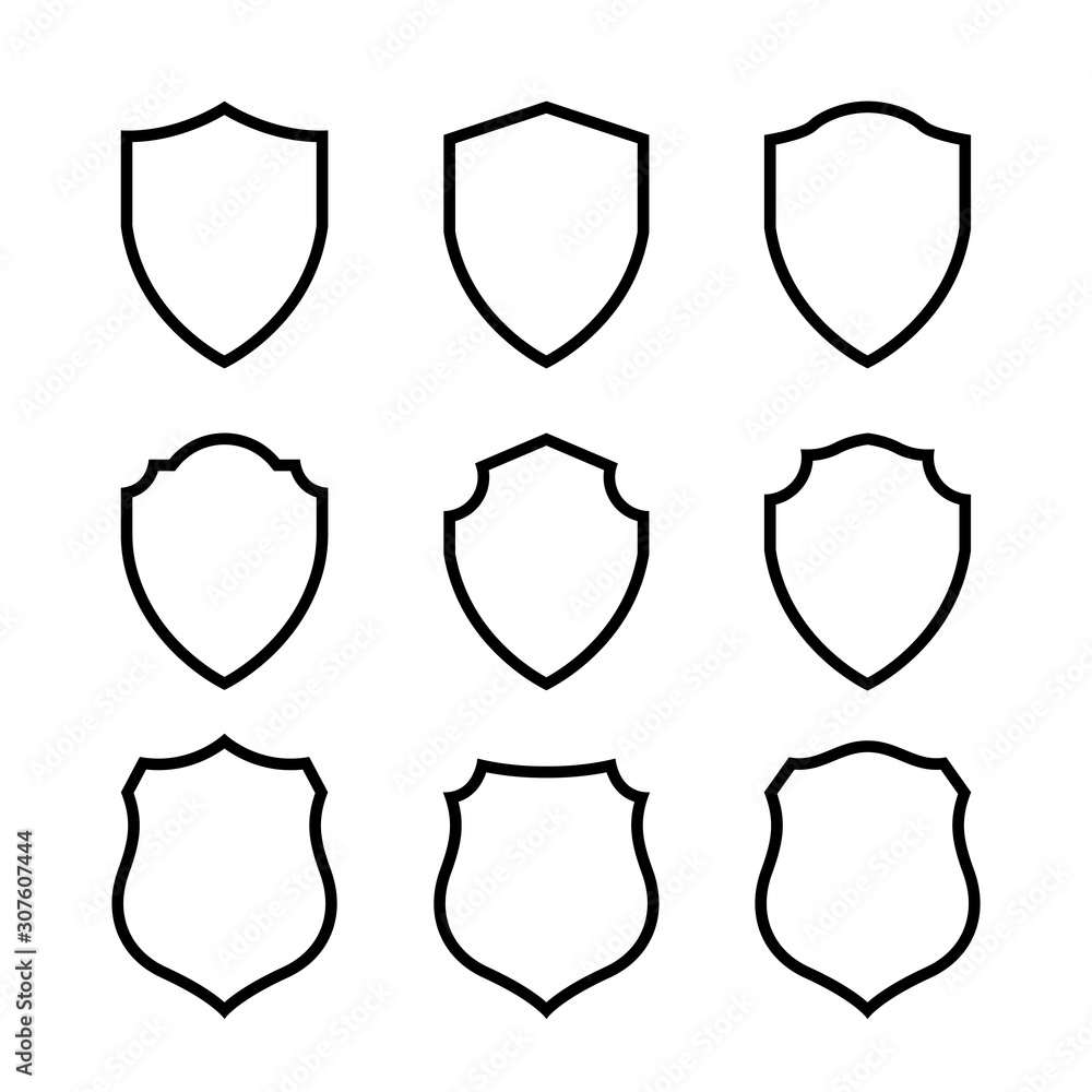 Vector Shield icon. Heraldic shields, security black labels. Knight award, medieval royal vintage badges isolated vector.