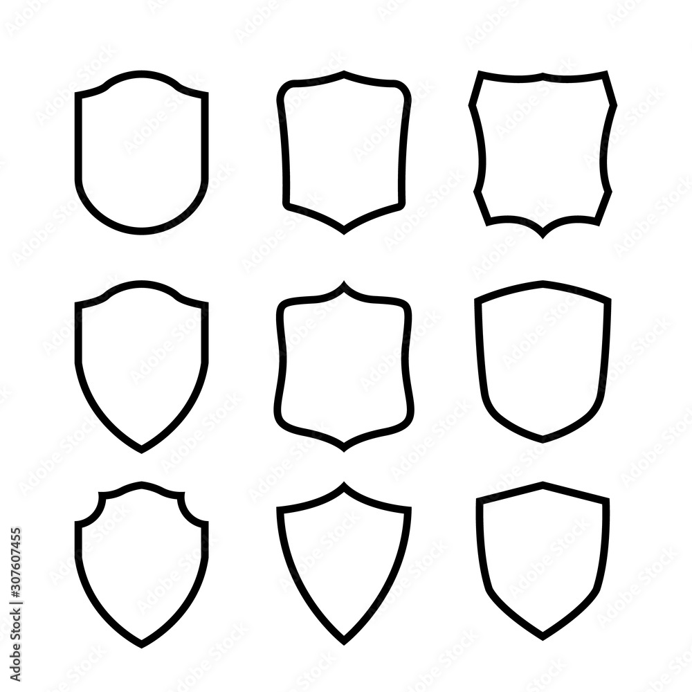 Vector Shield icon. Heraldic shields, security black labels. Knight award, medieval royal vintage badges isolated vector.