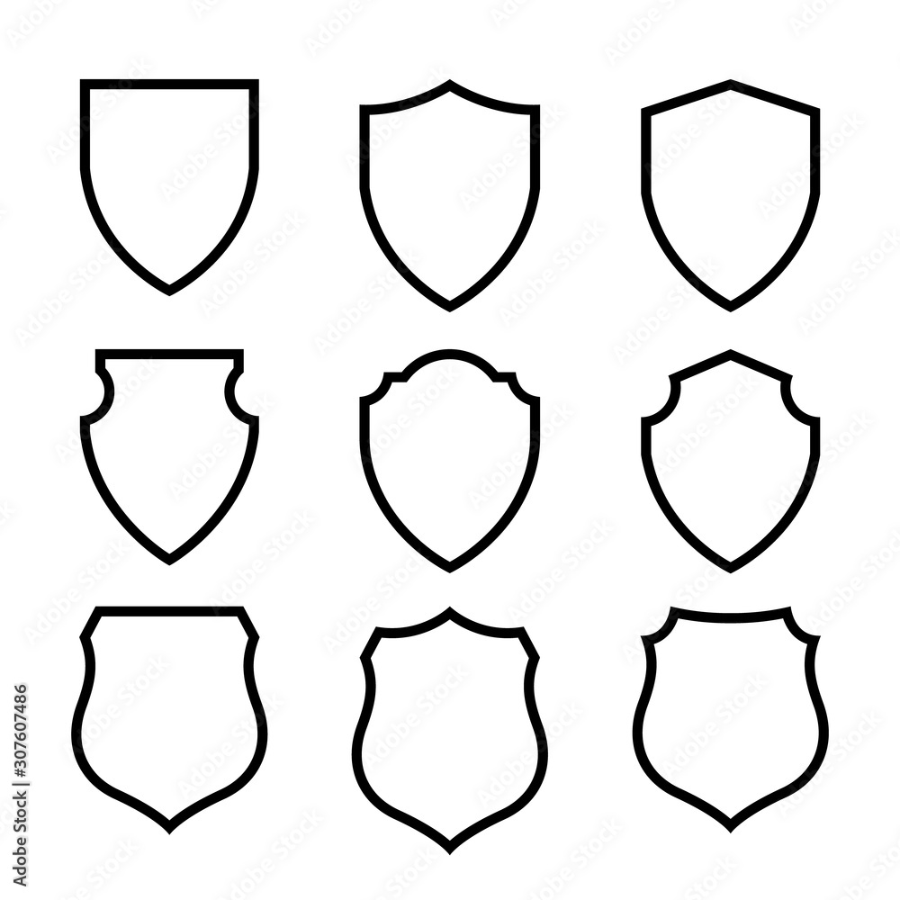Vector Shield icon. Heraldic shields, security black labels. Knight award, medieval royal vintage badges isolated vector.