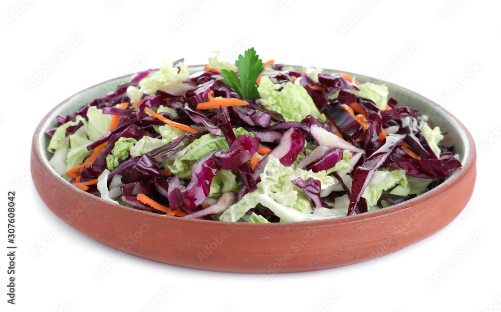 Fresh cabbage salad in plate isolated on white Fresh cabbage salad in plate isolated on white
