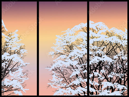 trees in snow on bright background