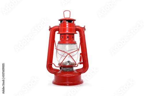 red kerosene lamp isolated on white background