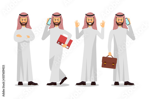 Businessman character design, Muslim businessman. Vector illustration.