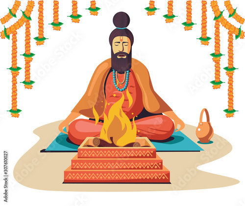 sadhu doing havan in front of fire