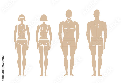 Figures of man and woman. Vector isolated editable template.