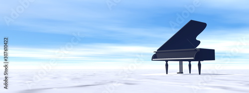 Classical black grand piano in the winter nature - 3D render