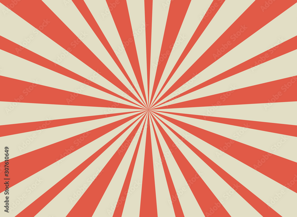Fototapeta premium Sunlight retro faded horizontal background. Pale red and beige color burst backdrop. Fantasy Vector illustration.