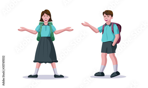 school boy and girl standing in uniform isolated