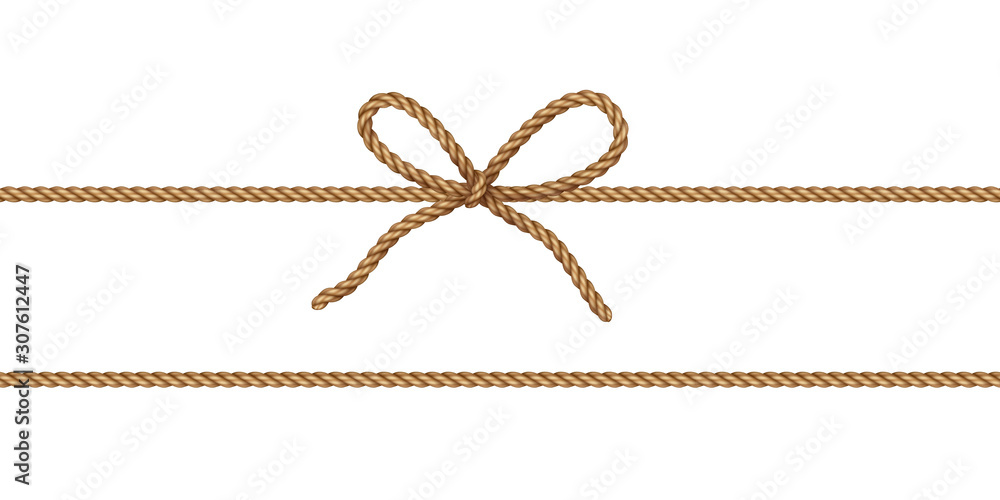 String bow isolated on transparent background. Vector cord, jute