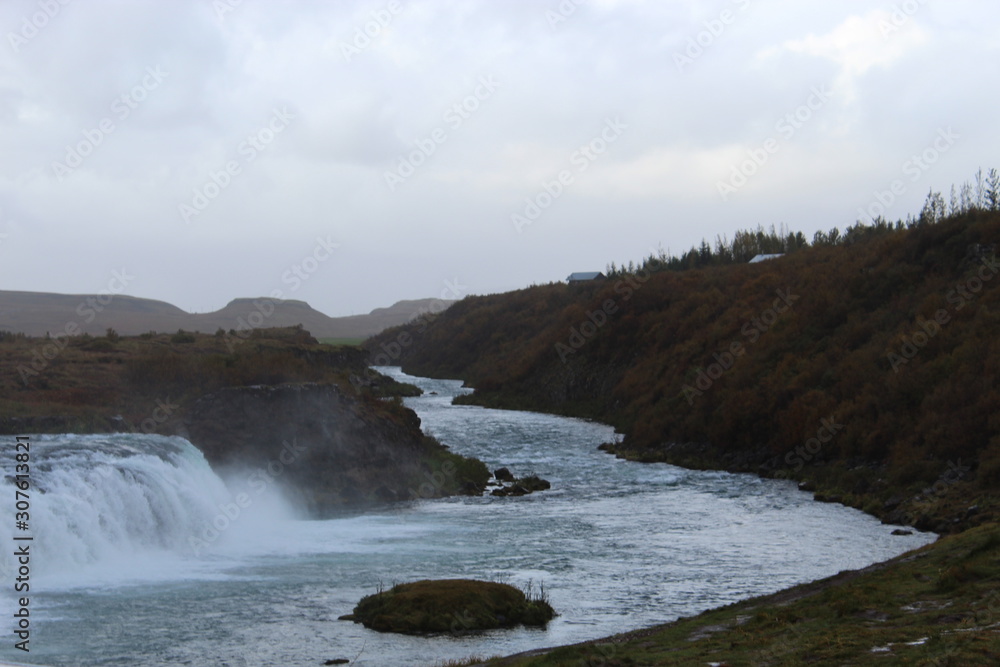 Beautiful waterfall located in Bardardalur valley, Skjalfandafljot river, Iceland, Europe