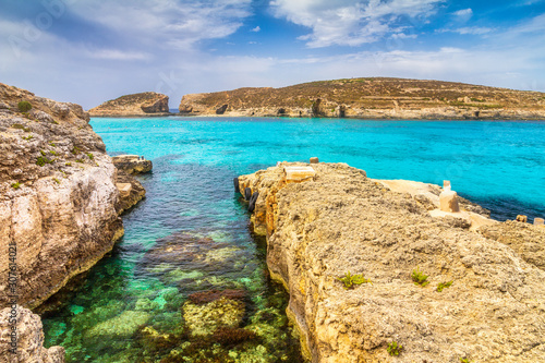 The Comino island with turquoise lagoon near the islands Malta and Gozo in the Mediterranean Sea, Europe.