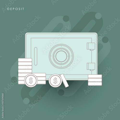 Safe badge in flat style, money locker with combination lock.