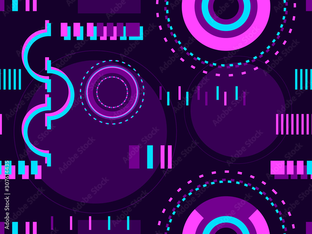 Cyberpunk seamless pattern. Retro futurism of the 80s. Signal error, pixel mosaic. Computer screen error. Vector illustration Cyberpunk seamless pattern. Retro futurism of the 80s. Signal error, pixel mosaic. Computer screen error. Vector illustration
