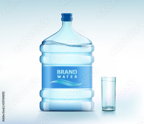 Bottle with clean, fresh water. Glass with a drink