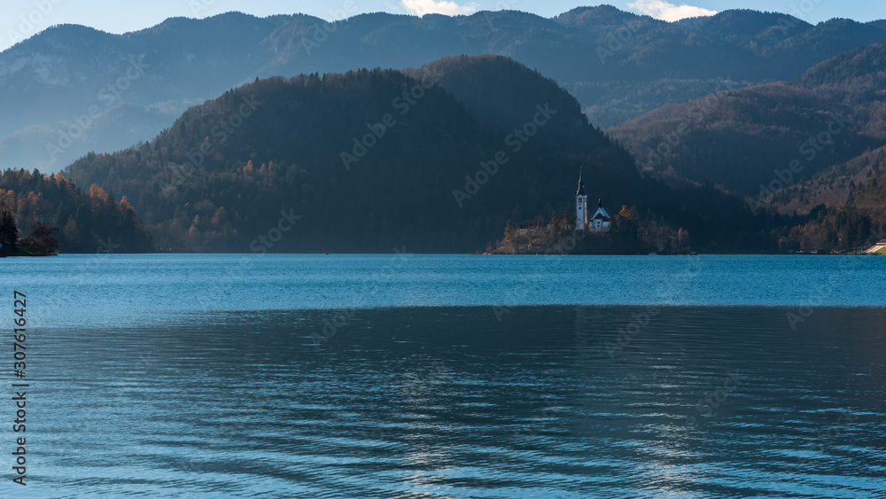 Island in Lake Bled. Dreamlike atmosphere for the Church of S. Maria Assunta. slovenia
