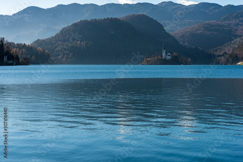 Island in Lake Bled. Dreamlike atmosphere for the Church of S. Maria Assunta. slovenia