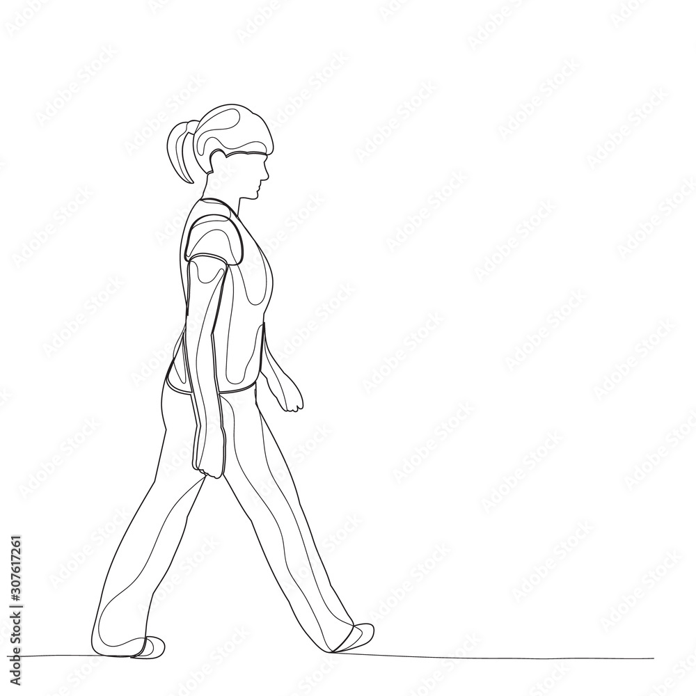 vector, isolated, sketch with lines the girl is walking