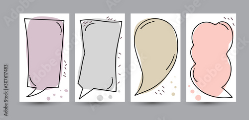 Set of vertical cover with frame and empty speech bubble. Template for graphic design and social media stories. Vector illustration