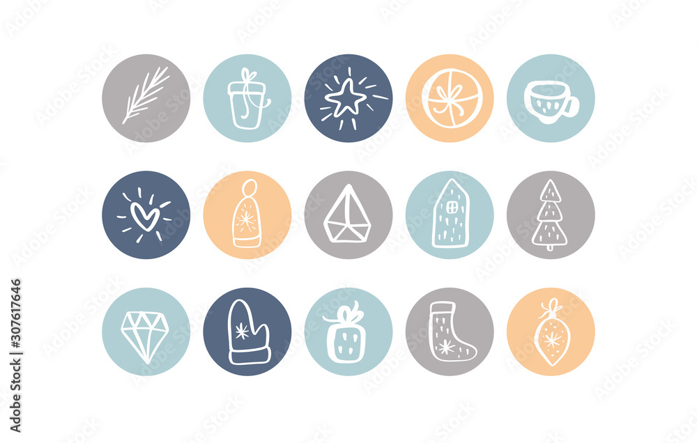 Vector set of icons and emblems for social media story highlight covers. Christmas design templates for lifestyle, bloggers and designers Vector set of icons and emblems for social media story highlight covers. Christmas design templates for lifestyle, bloggers and designers
