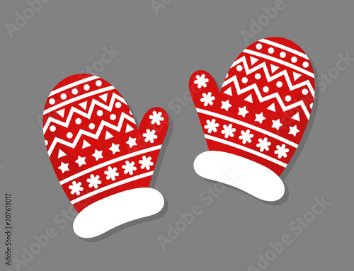 Christmas red and white mittens gloves.