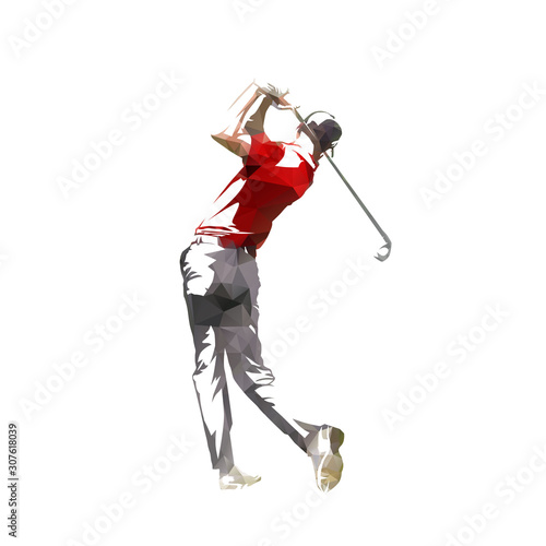 Golf player, isolated low poly vector silhouette, geometric golfer logo