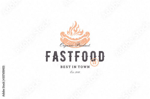Hand drawn logo hot dog silhouette and modern vintage typography retro style vector illustration.