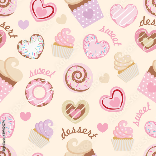 dessert sweet hearts. seamless pattern