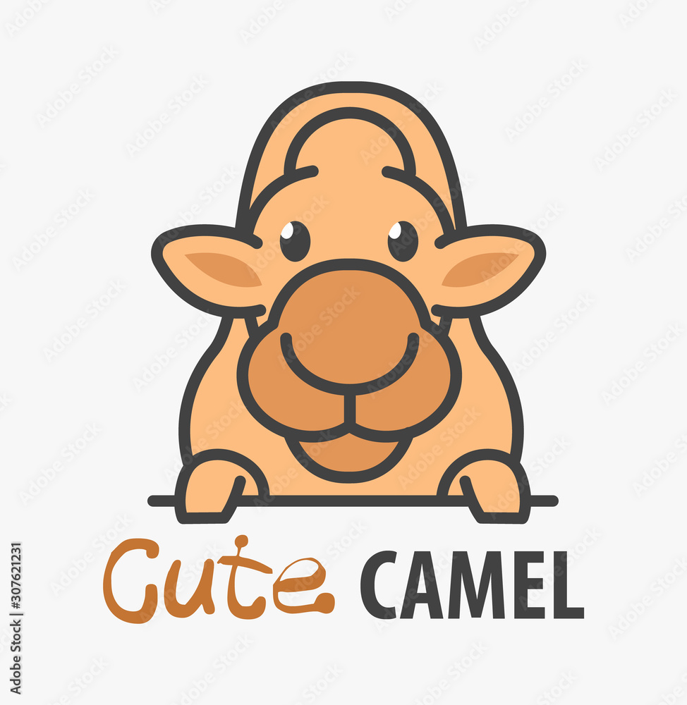 Logo template with cute curious camel. Vector logo design safari animal  template for zoo, veterinary clinics. Cartoon animal logo illustration.  Stock Vector | Adobe Stock