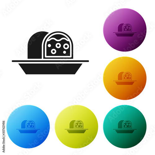 Black Marzipan sponge cake icon isolated on white background. Merry Christmas and Happy New Year. Set icons colorful circle buttons. Vector Illustration
