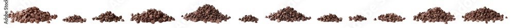 Set of tasty chocolate chips isolated on white. Banner design Set of tasty chocolate chips isolated on white. Banner design