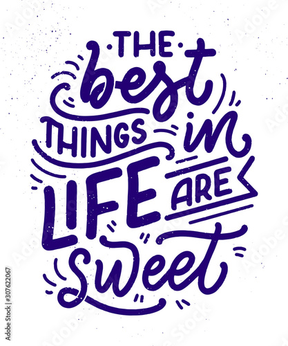 Funny saying, inspirational quote for cafe or bakery print. Embossed tape and brush calligraphy. Dessert lettering slogan in hand drawn style. Vector