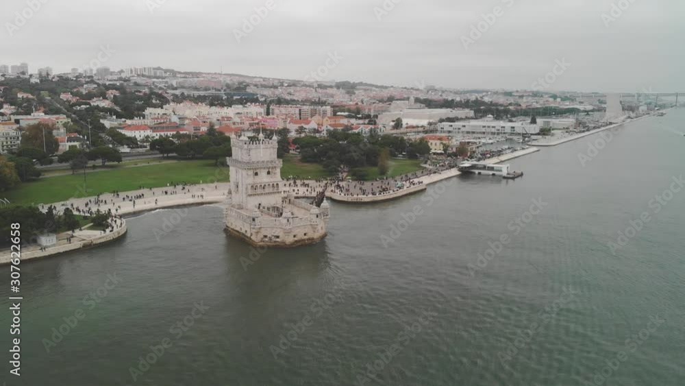 Aerial view of Belem Tower (Torre de Belem), Lisbon, Portugal Aerial view of Belem Tower (Torre de Belem), Lisbon, Portugal