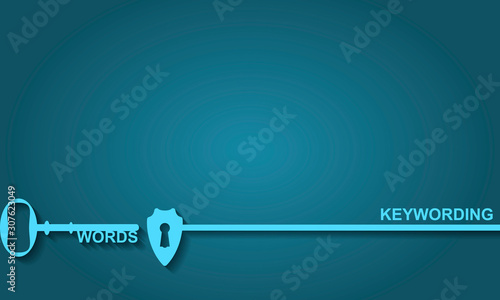 Keywording concept. Key hall with shield, vector