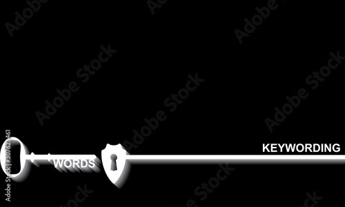 Keywording concept. Key hall with shield, vector