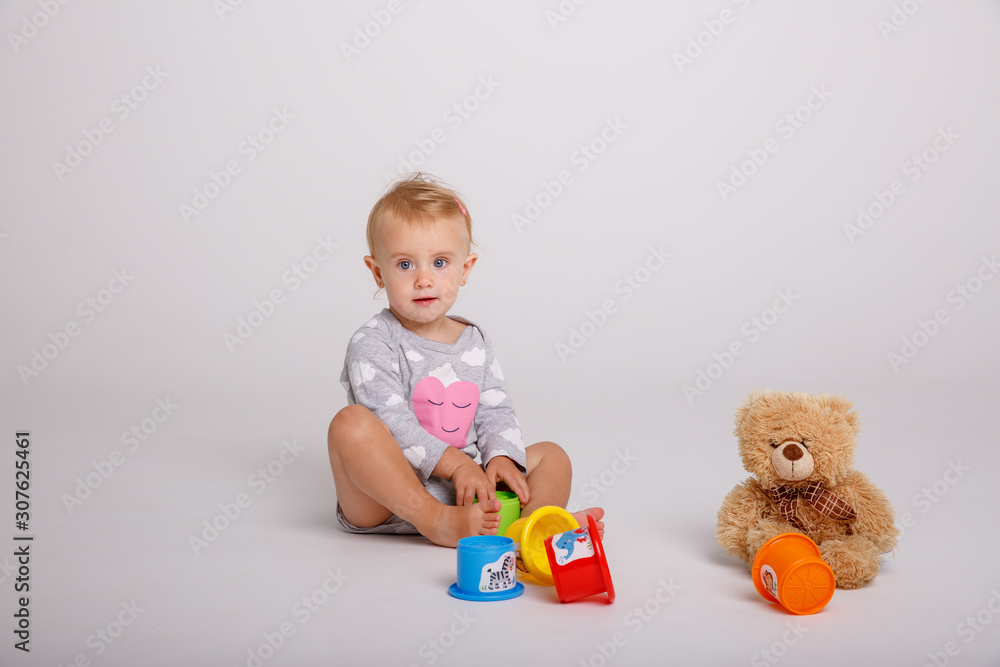 baby girl playing toys isolated white background baby girl playing toys isolated white background