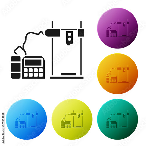 Black 3D printer icon isolated on white background. Set icons colorful circle buttons. Vector Illustration
