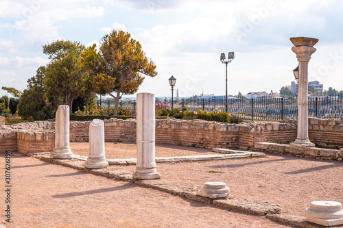 columns of the stone city of Khersones in Crimea, excavations and ruins