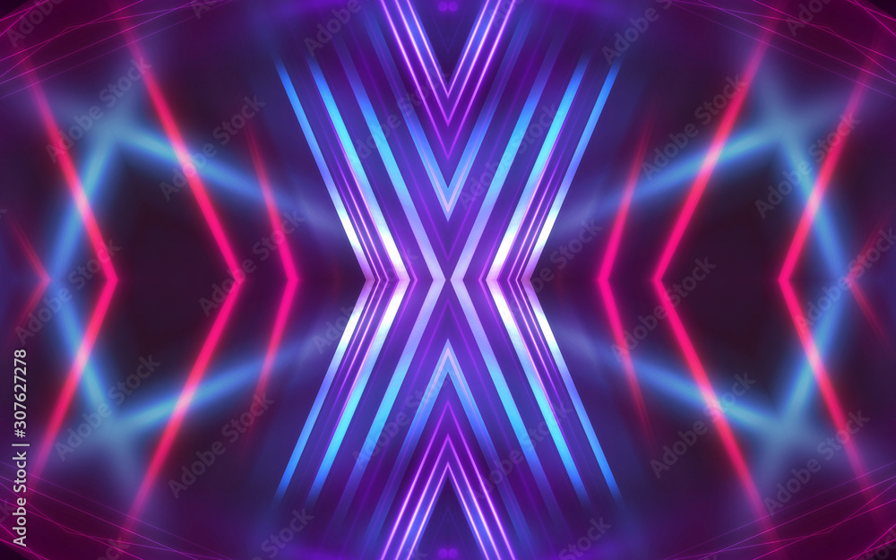 Dark abstract background with neon lines, glow. Bright neon glow. Dark abstract background with neon lines, glow. Bright neon glow.