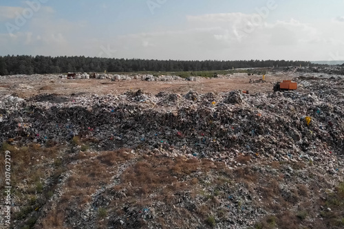 Garbage dump, top view of trash. Landfill.