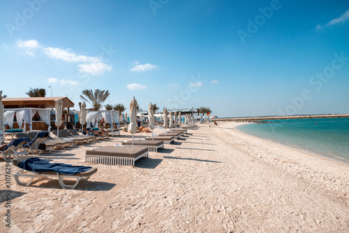 ABU DHABI, UAE - DECEMBER 8, 2016: Yas Island beach on a sunny day