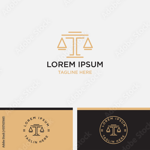 	 Law firm line trend logo icon vector design. Universal legal, lawyer, scales sword column idea creative premium symbol. - stock vector