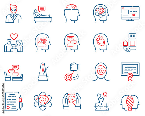 Psychology items color linear icons set