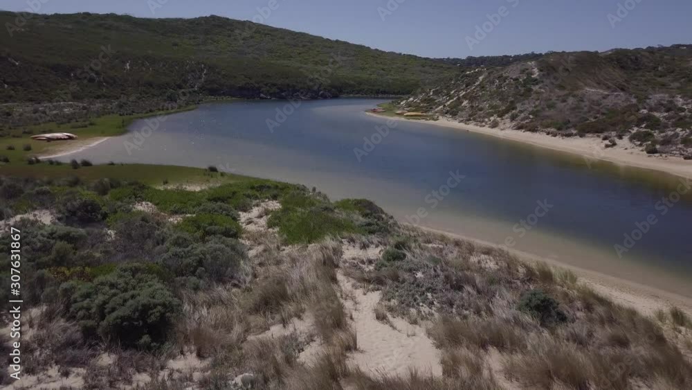 Mid shot with smooth motion of the mouth of Margaret River, Drone Mid shot with smooth motion of the mouth of Margaret River, Drone
