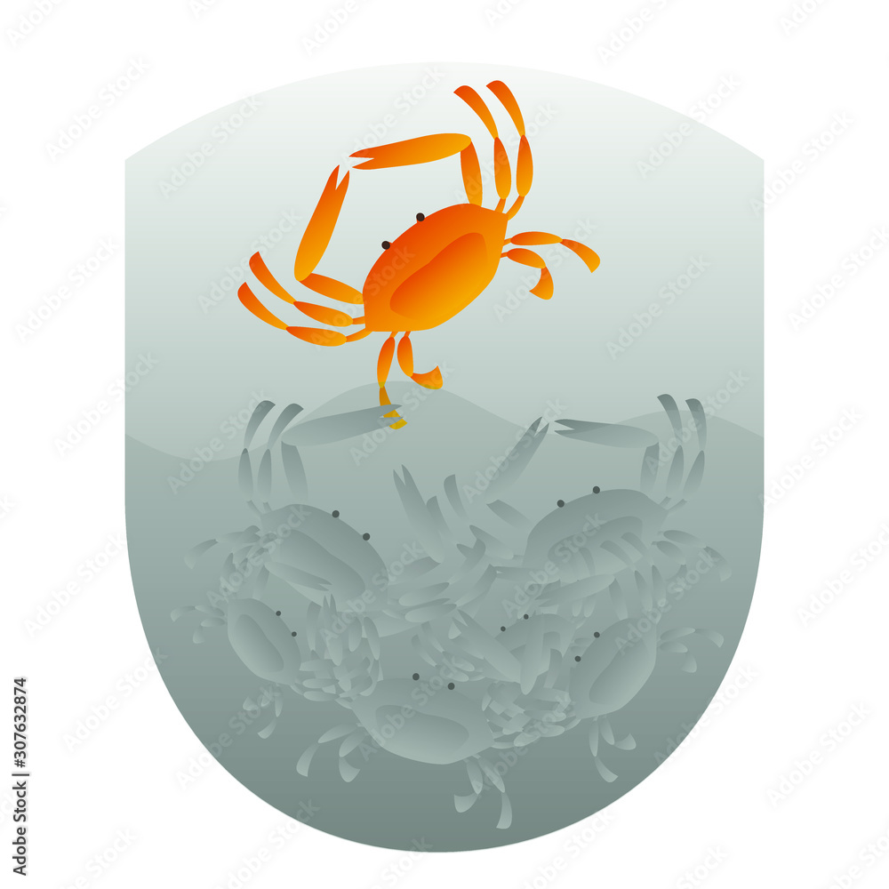 Vetor de Vector image of a brown crab trying to climb out of a stylized