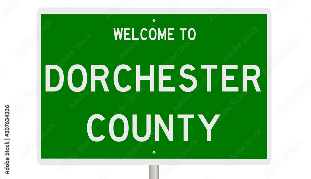 Rendering of a 3d green highway sign for Dorchester County