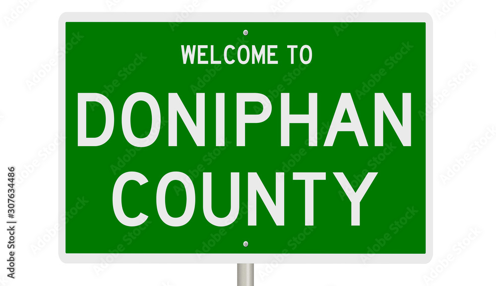 Rendering of a 3d green highway sign for Doniphan County