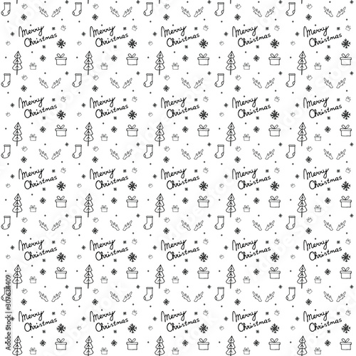 Seamless Christmas pattern on a white background with Christmas elements. Beautiful pattern for gift wrapping paper, t-shirts, greeting cards.